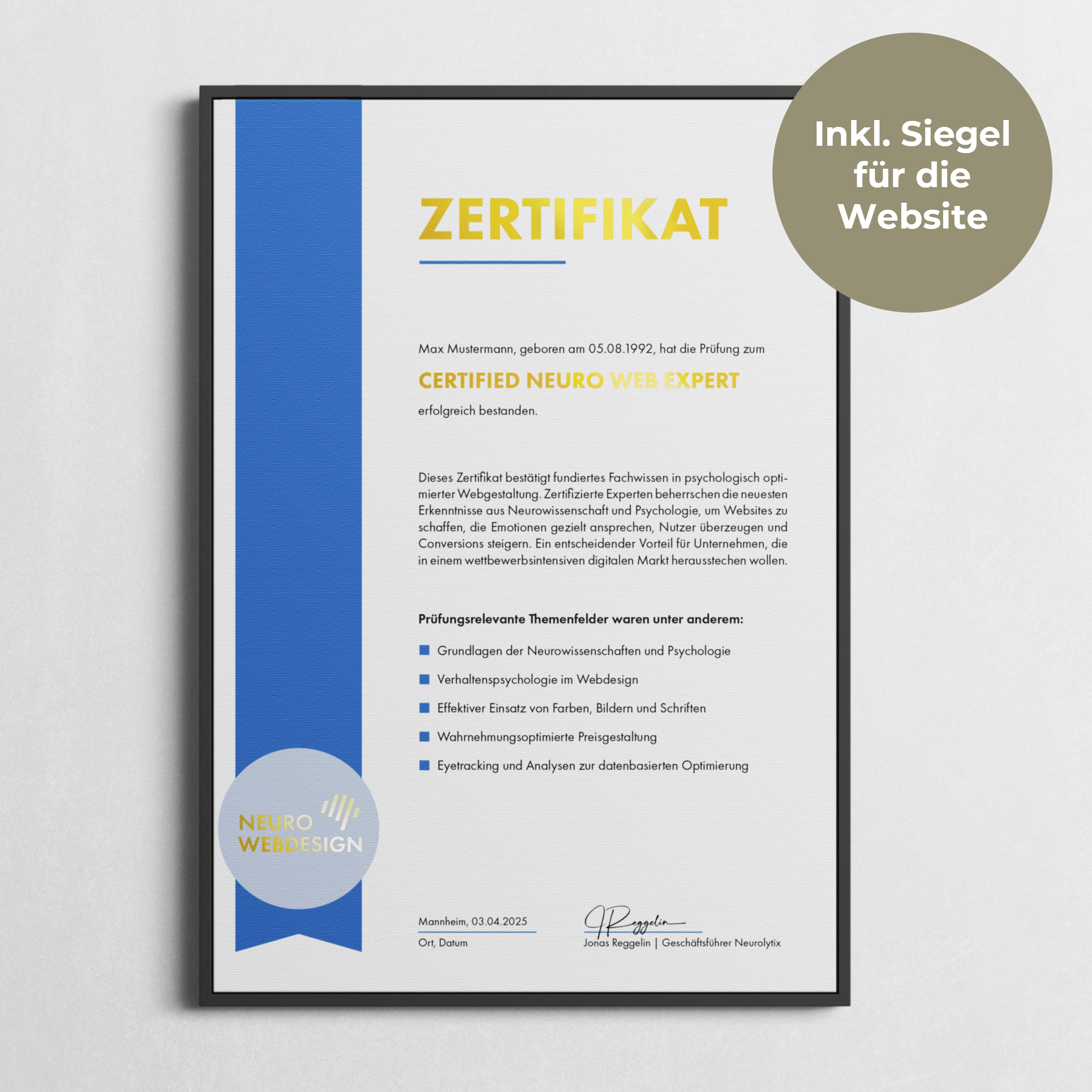 Certified Neuro Web Expert — Zertifikat & Siegel